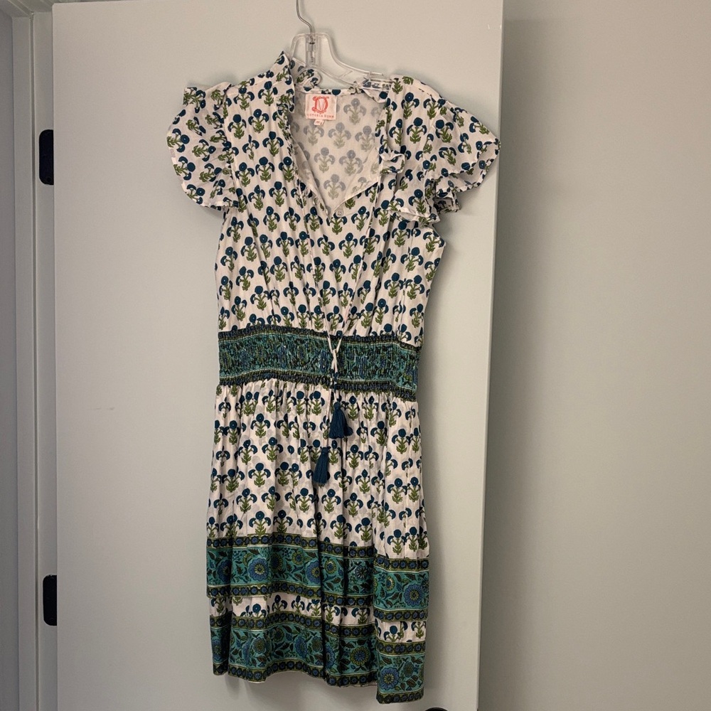Victoria Dunn White and Green Mini Dress